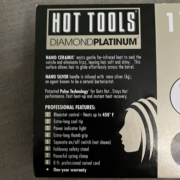 Hot Tools 1 1/4" Salon Curling Iron - Nano Ceramic in Nano Silver - New in Box - Picture 4 of 7